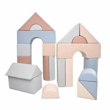 Children's Factory module blocks, 21 pieces front view.