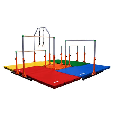 Sportime elite kids 4 circuit station set with mats side view.